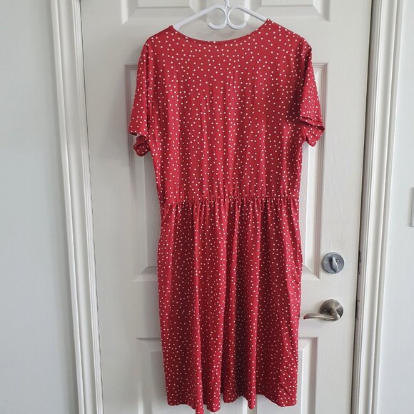 Red Polka Dot Dress Size XL With Pockets Short Sleeve V-neck Midi - Picture 2 of 5